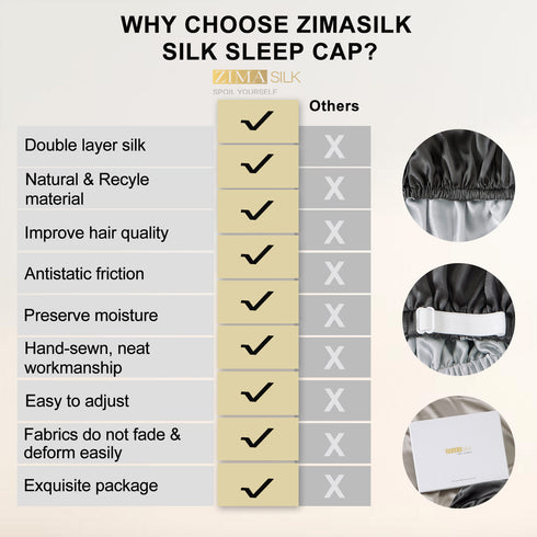 Double Layered 100% Silk Adjustable Sleep Cap