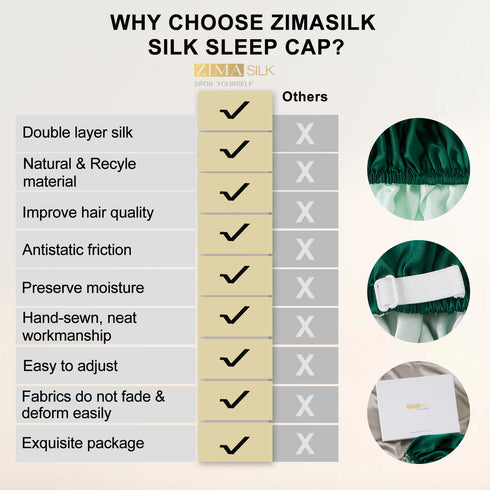 Double Layered 100% Silk Adjustable Sleep Cap